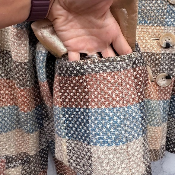 Y2K Coffeeshop Women's Plaid Wool Blend Jacket Belted Retro Button Up Size M - Picture 9 of 9